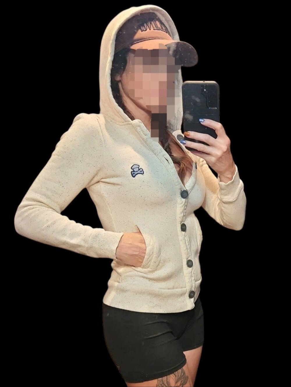 Johnny Cupcakes Cream Speckled Button-Front Hoodie with Blue Logo - Picture 7 of 11